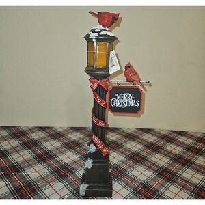 Transpac Festive Resin Light Up Merry Christmas Cardinal Lamp Post